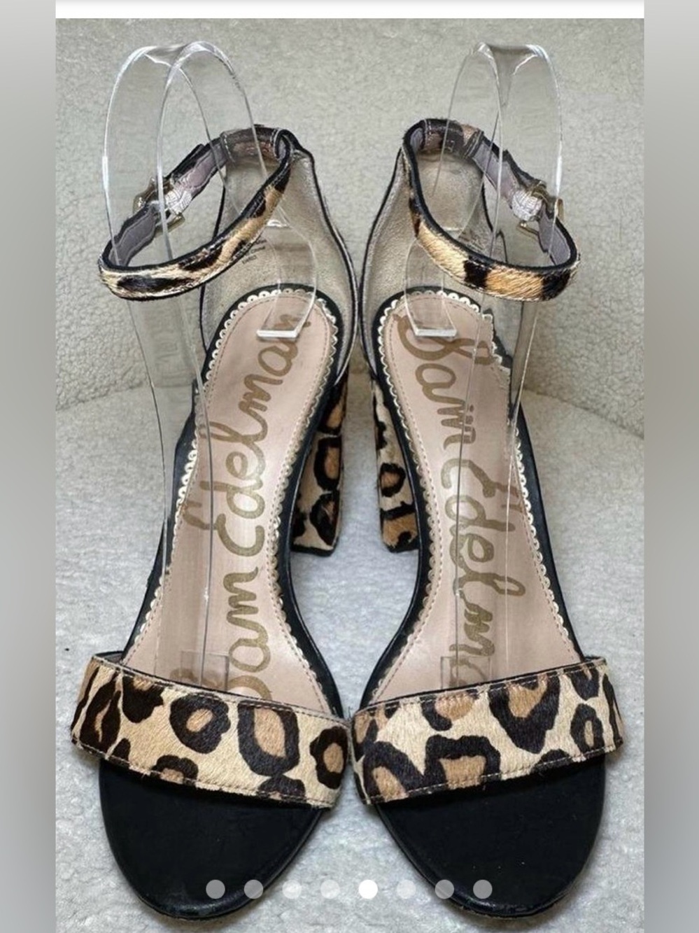 Sam Edelman Leopard Ankle-Strap Block Heel Sandals - Brown/Black